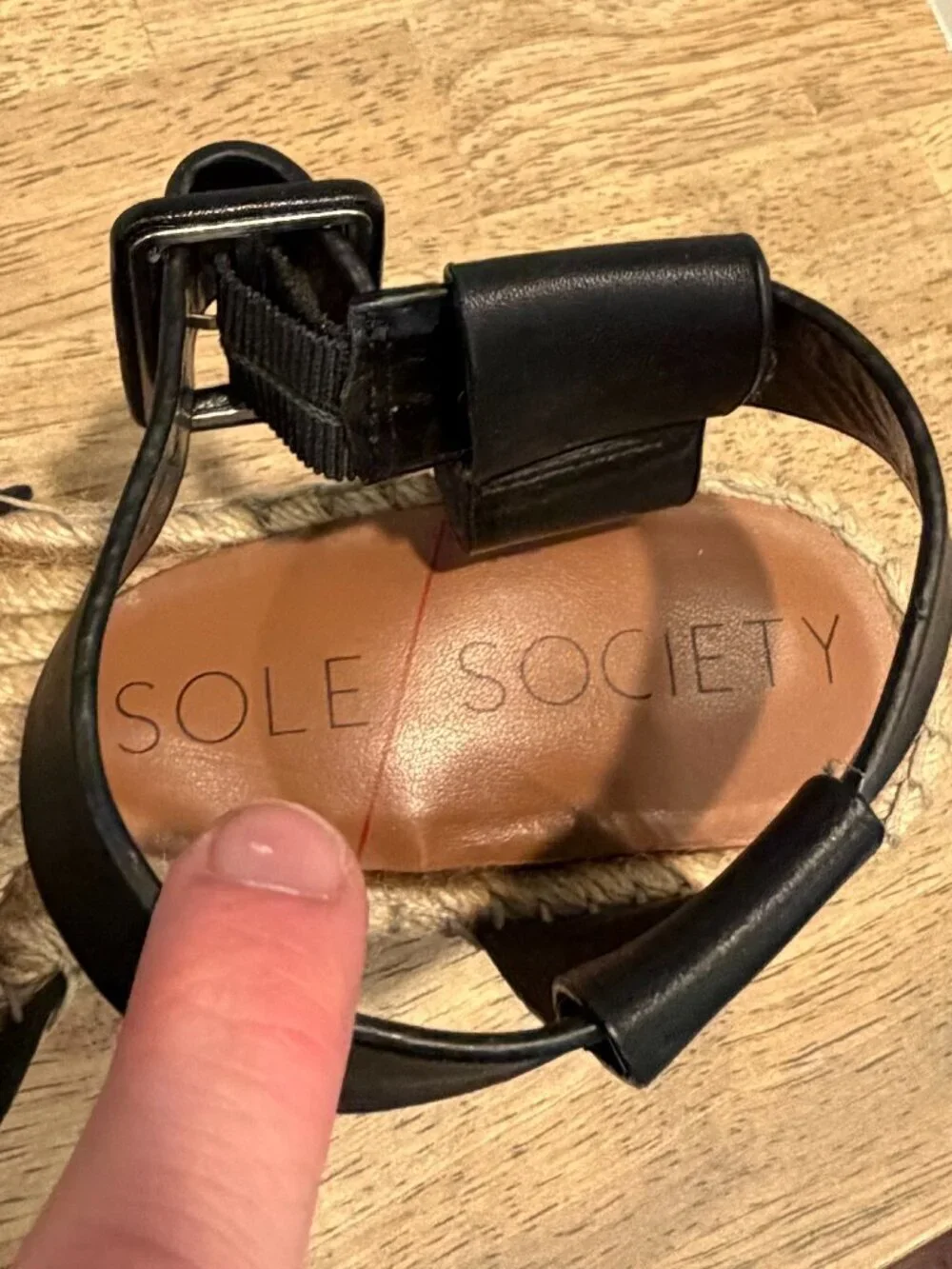 Sole Society Audrina Black Wedge Espadrilles - Boho Cottagecore - Size 8